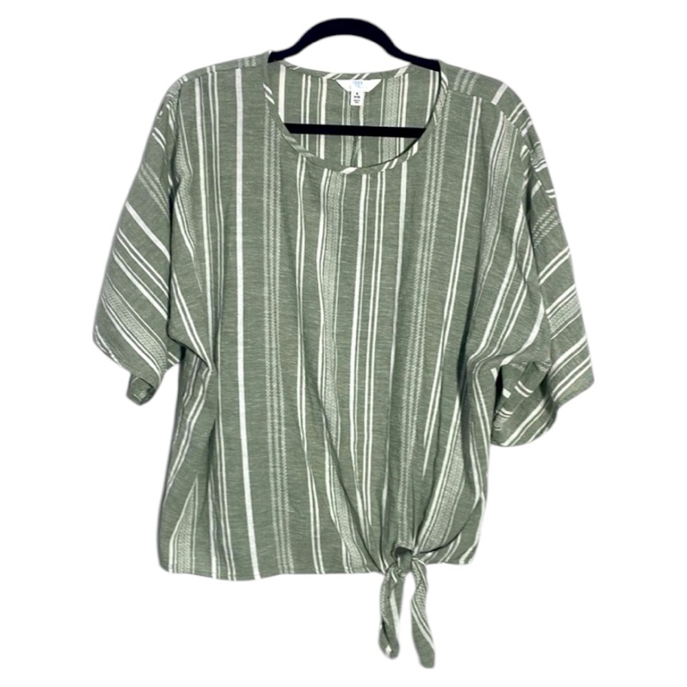 Time And Tru Sage and White Striped Top Side Knot Size Small